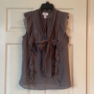 Sleeveless Loft Ruffled Grey Top